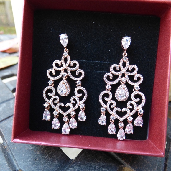 Jewelry - Rose Gold Chandelier Bridal Earrings